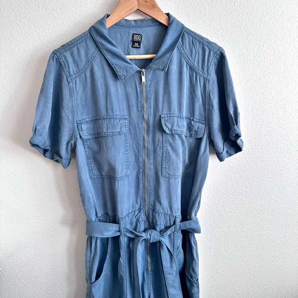 BDG x URBAN OUTFITTERS | Tori Blue Zipper Lyocell Utility Jumpsuit Belted | XXL - Picture 2 of 11